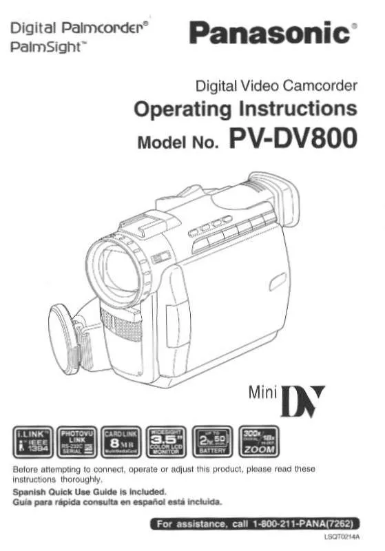 Mode d'emploi PANASONIC PALMCORDER PV-DV800