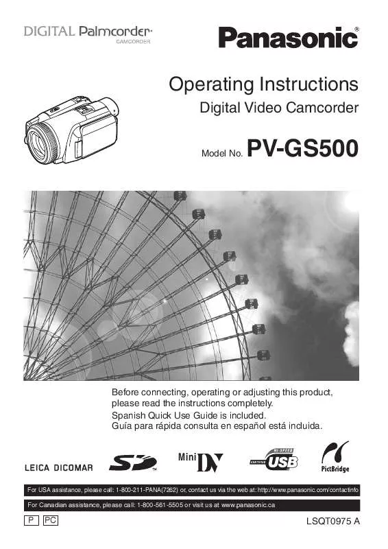 Mode d'emploi PANASONIC PALMCORDER PV-GS500