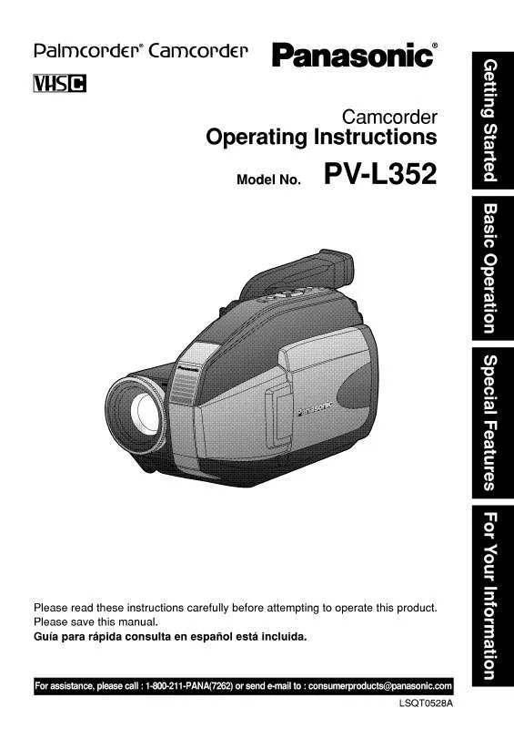 Mode d'emploi PANASONIC PALMCORDER PV-L352