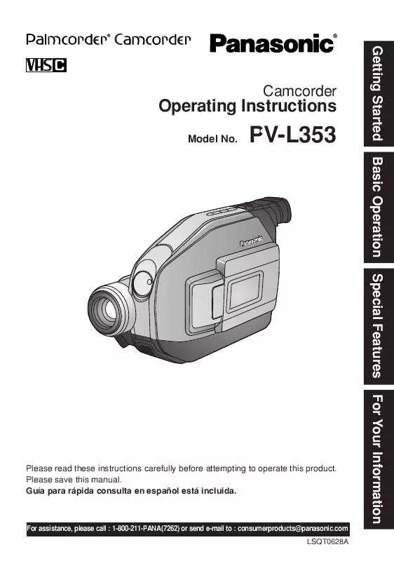 Mode d'emploi PANASONIC PALMCORDER PV-L353