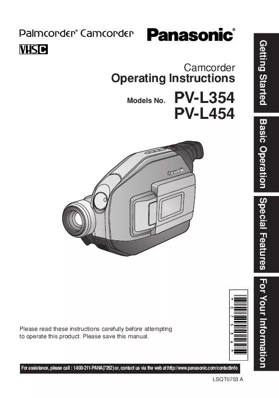 Mode d'emploi PANASONIC PALMCORDER PV-L354