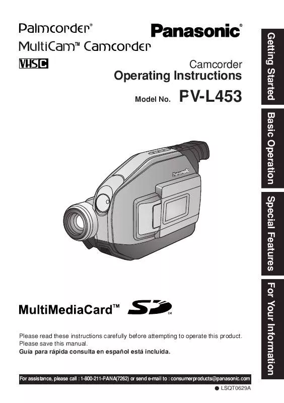 Mode d'emploi PANASONIC PALMCORDER PV-L453