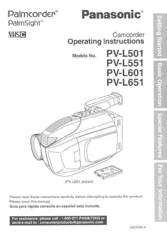 Mode d'emploi PANASONIC PALMCORDER PV-L501