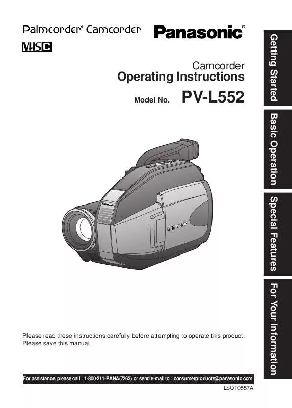 Mode d'emploi PANASONIC PALMCORDER PV-L552