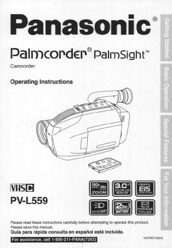 Mode d'emploi PANASONIC PALMCORDER PV-L559