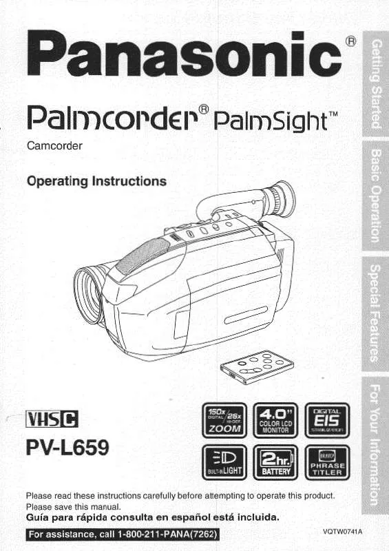 Mode d'emploi PANASONIC PALMCORDER PV-L659