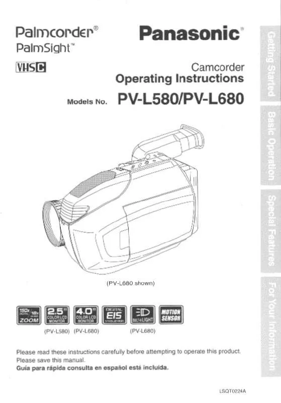 Mode d'emploi PANASONIC PALMCORDER PV-L680