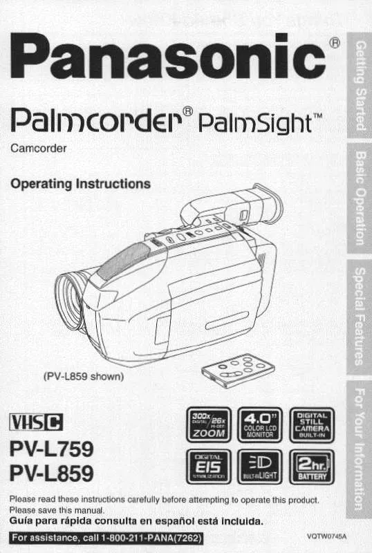 Mode d'emploi PANASONIC PALMCORDER PV-L759