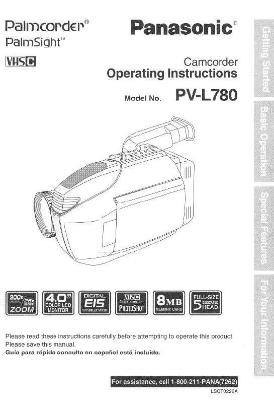 Mode d'emploi PANASONIC PALMCORDER PV-L780