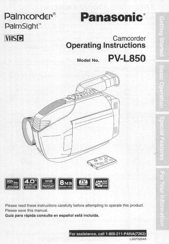 Mode d'emploi PANASONIC PALMCORDER PV-L850