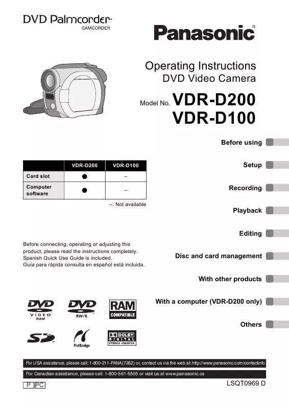 Mode d'emploi PANASONIC PALMCORDER VDR-D100