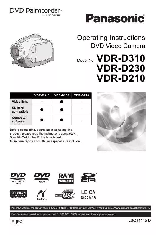 Mode d'emploi PANASONIC PALMCORDER VDR-D210