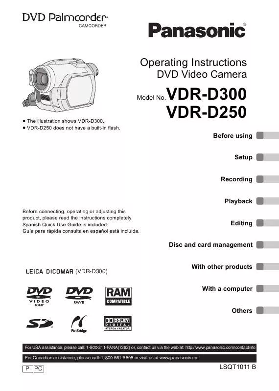 Mode d'emploi PANASONIC PALMCORDER VDR-D250