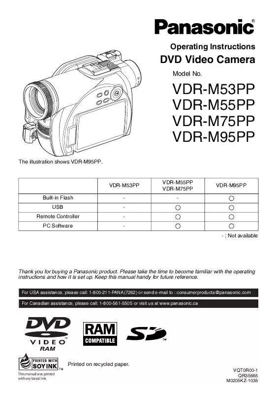 Mode d'emploi PANASONIC PALMCORDER VDR-M55