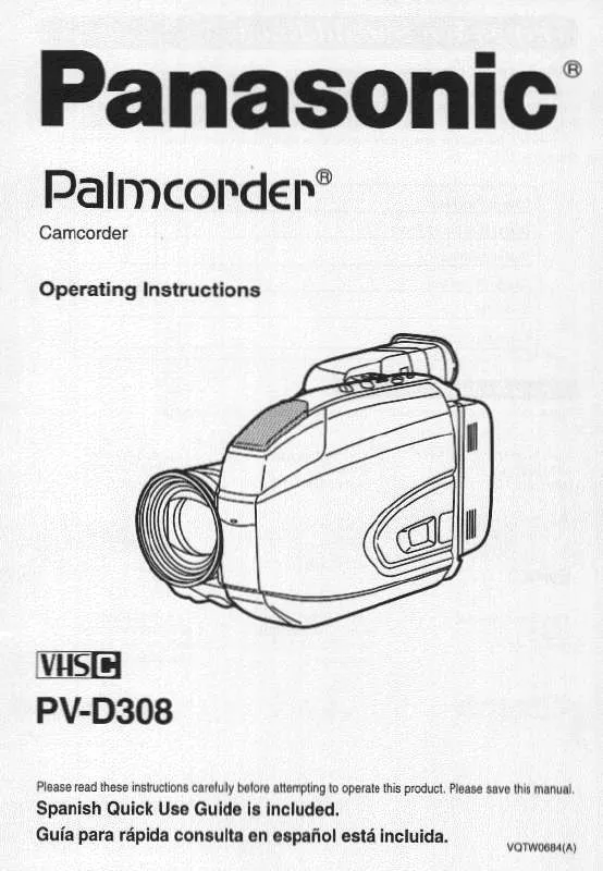 Mode d'emploi PANASONIC PALMCORDER PV-D308