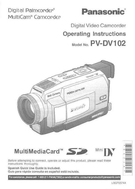 Mode d'emploi PANASONIC PALMCORDER PV-DV102