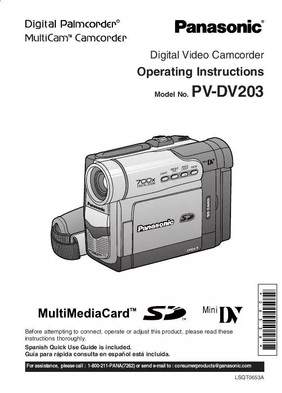 Mode d'emploi PANASONIC PALMCORDER PV-DV203