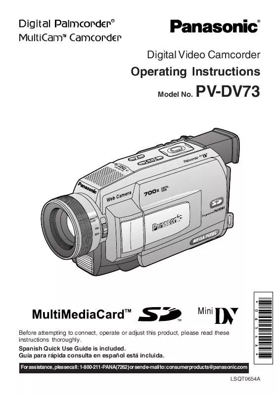 Mode d'emploi PANASONIC PALMCORDER PV-DV73