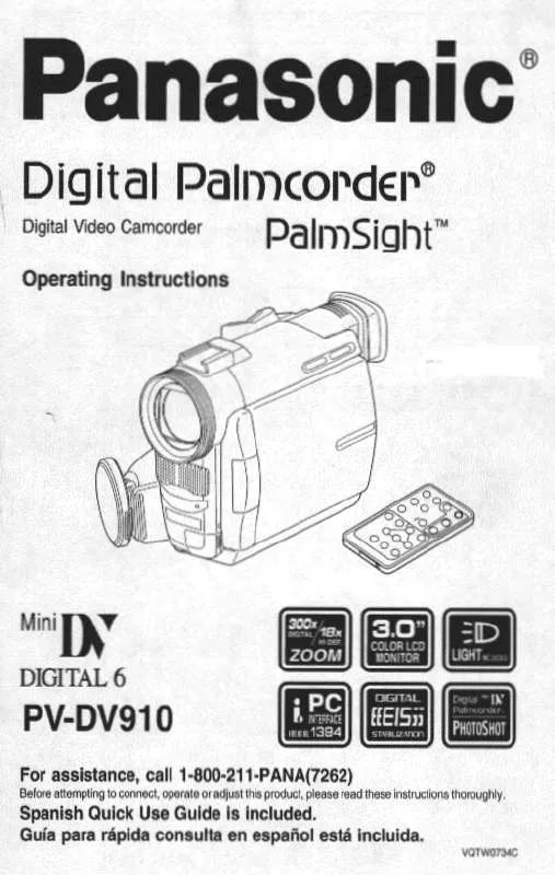 Mode d'emploi PANASONIC PALMCORDER PV-DV910