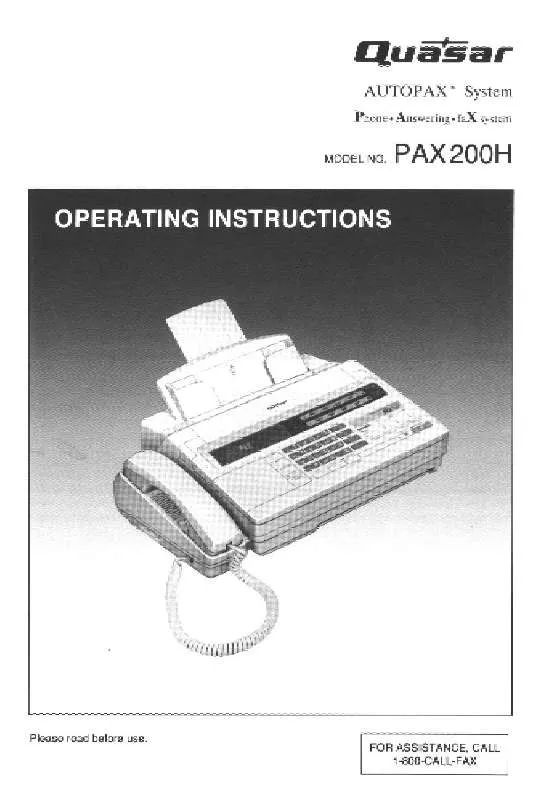 Mode d'emploi PANASONIC PAX200H