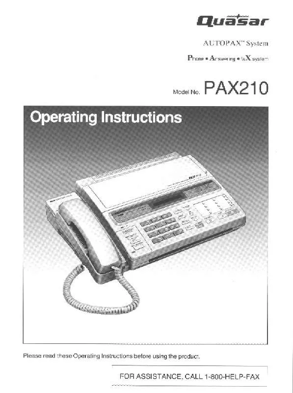 Mode d'emploi PANASONIC PAX210