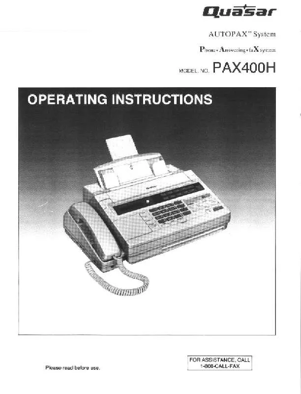 Mode d'emploi PANASONIC PAX400H