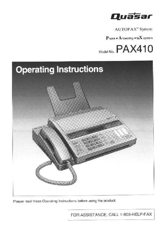 Mode d'emploi PANASONIC PAX410