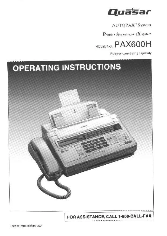 Mode d'emploi PANASONIC PAX600H