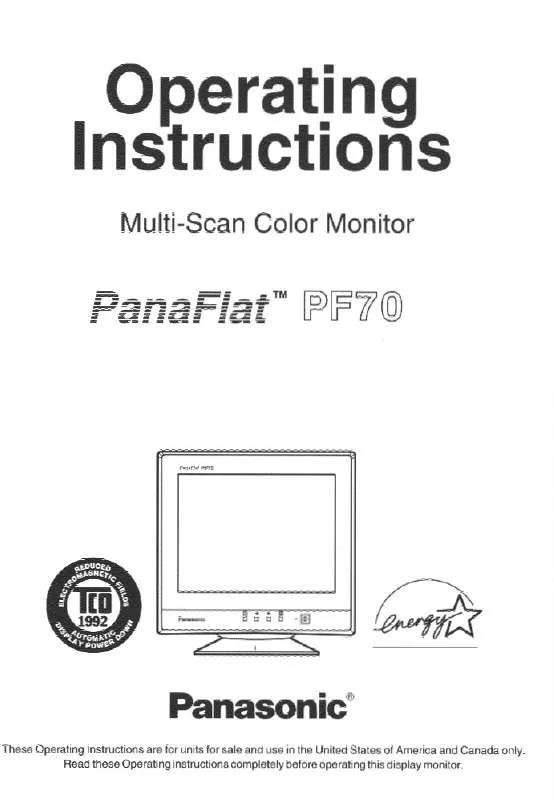 Mode d'emploi PANASONIC PF70