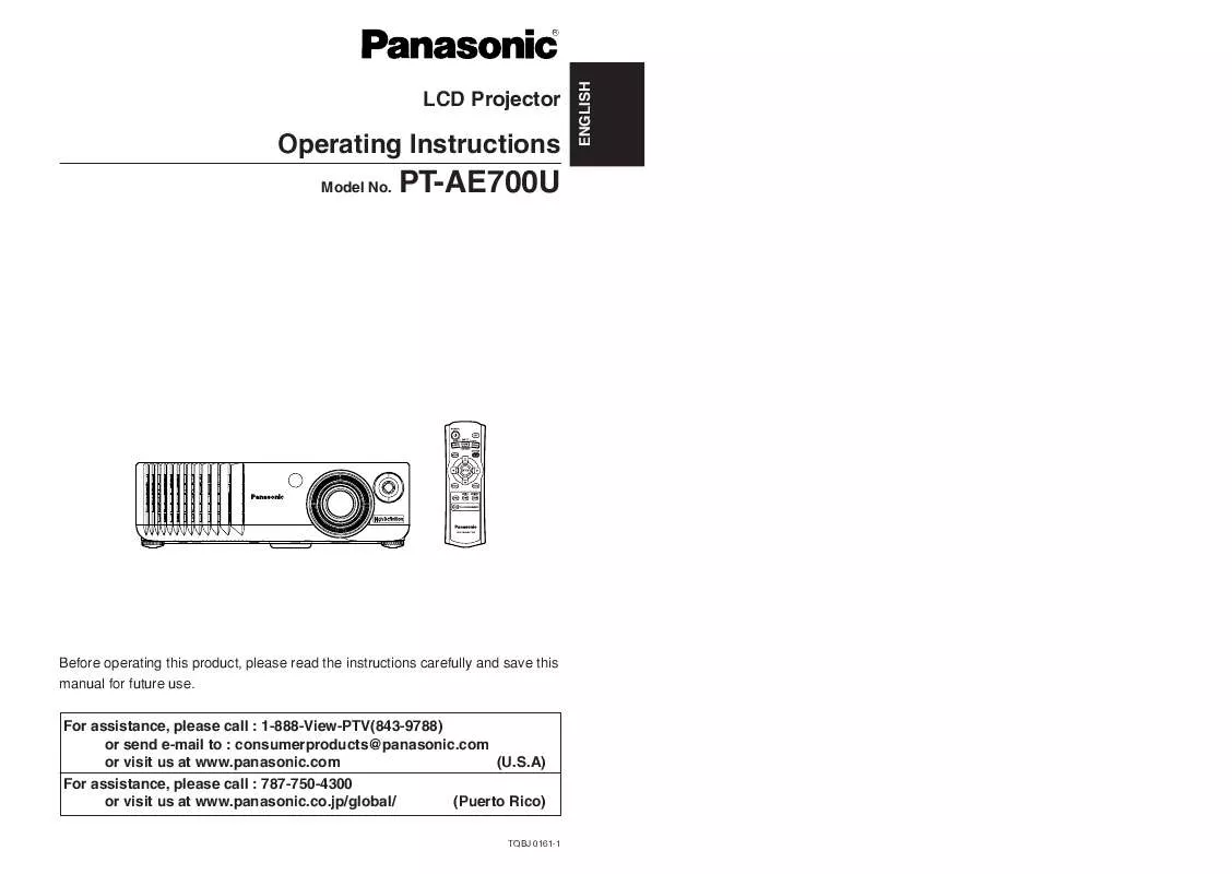 Mode d'emploi PANASONIC PT-AE700