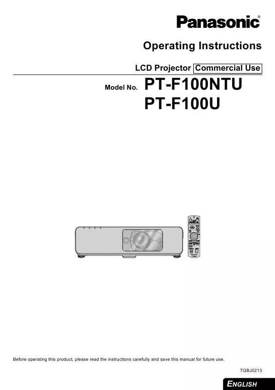 Mode d'emploi PANASONIC PT-F100