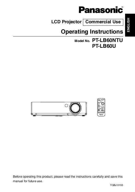 Mode d'emploi PANASONIC PT-LB60