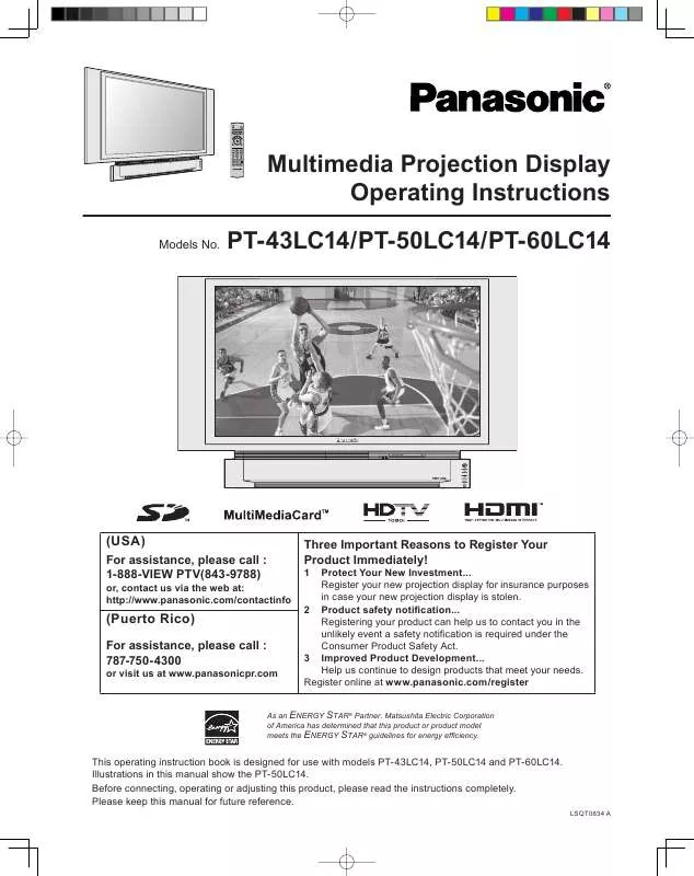 Mode d'emploi PANASONIC PT-43LC14