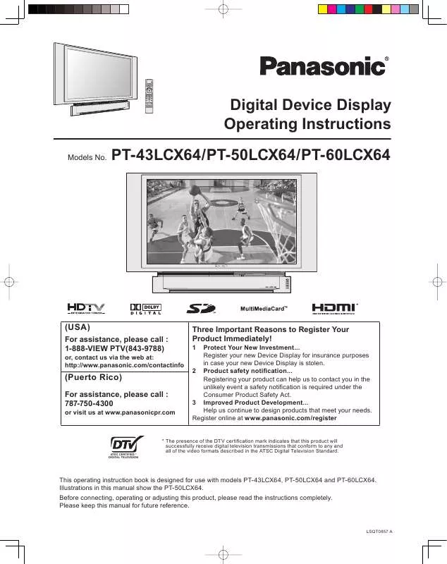 Mode d'emploi PANASONIC PT-43LCX64