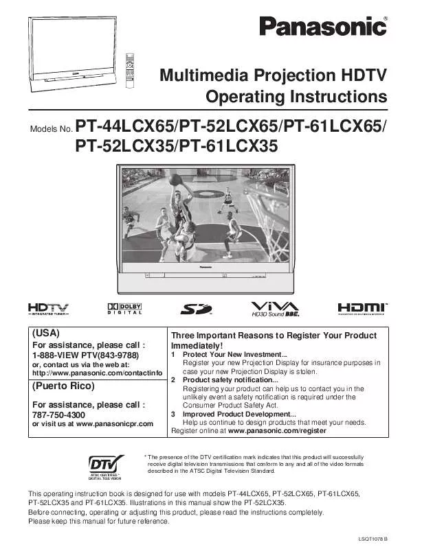 Mode d'emploi PANASONIC PT-44LCX65