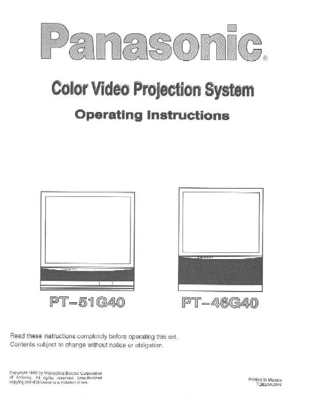 Mode d'emploi PANASONIC PT-46G40U