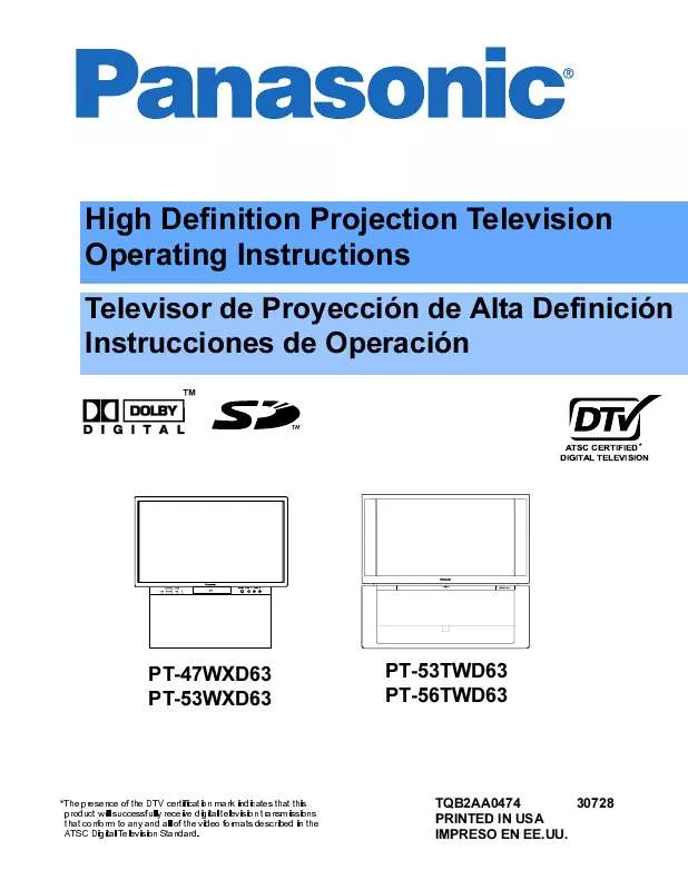 Mode d'emploi PANASONIC PT-47WXD63