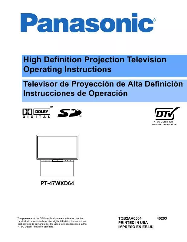 Mode d'emploi PANASONIC PT-47WXD64