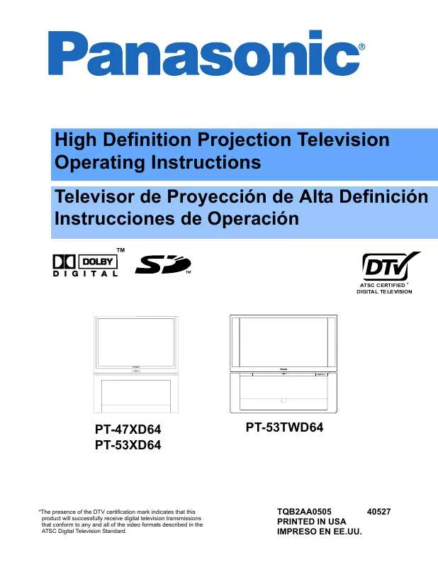 Mode d'emploi PANASONIC PT-47XD64J