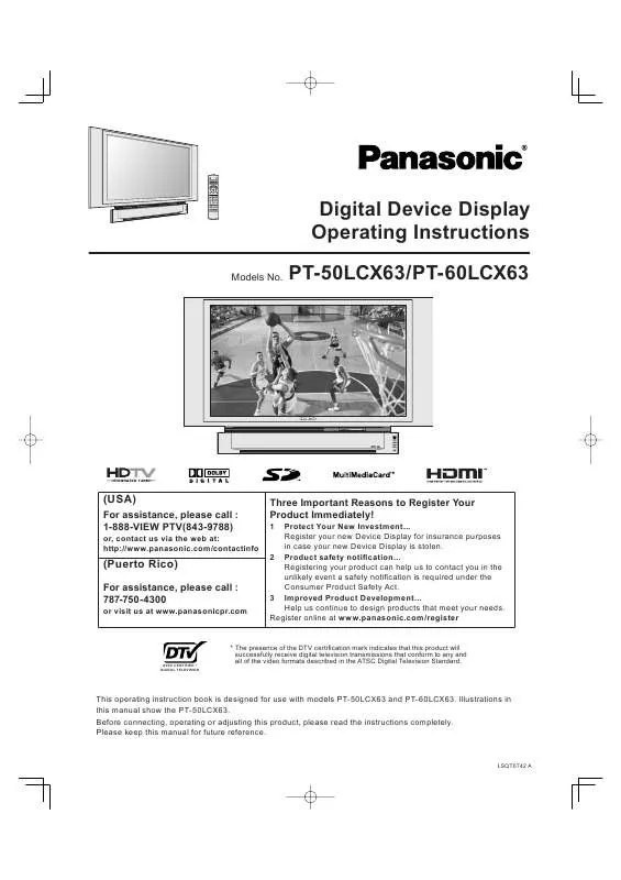 Mode d'emploi PANASONIC PT-50LCX63