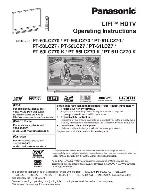 Mode d'emploi PANASONIC PT-50LCZ7