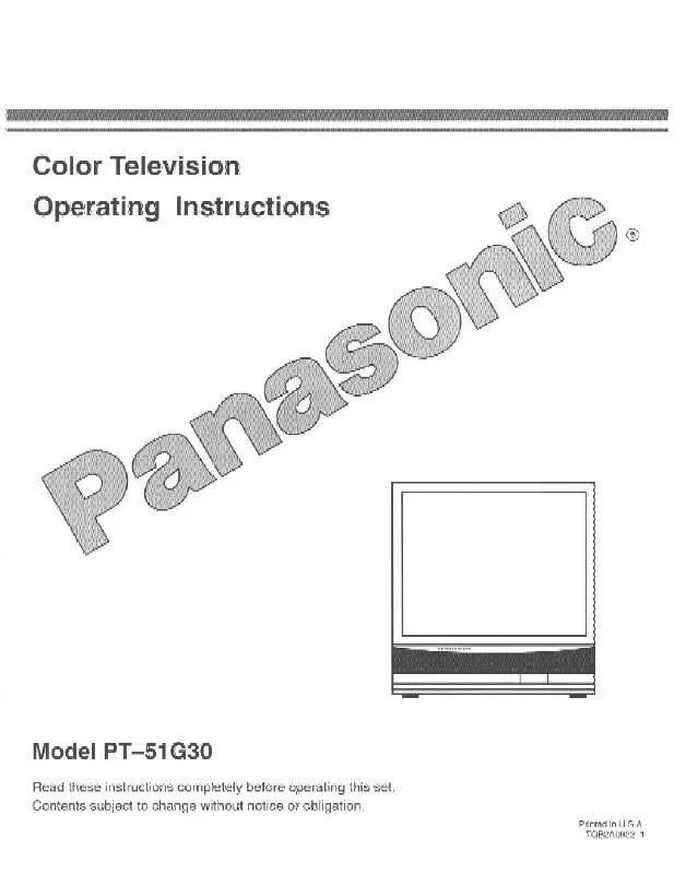 Mode d'emploi PANASONIC PT-51G30T