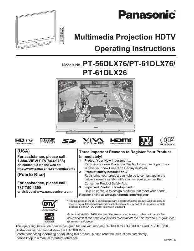 Mode d'emploi PANASONIC PT-56DLX76