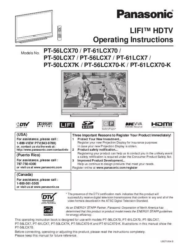 Mode d'emploi PANASONIC PT-56LCX7