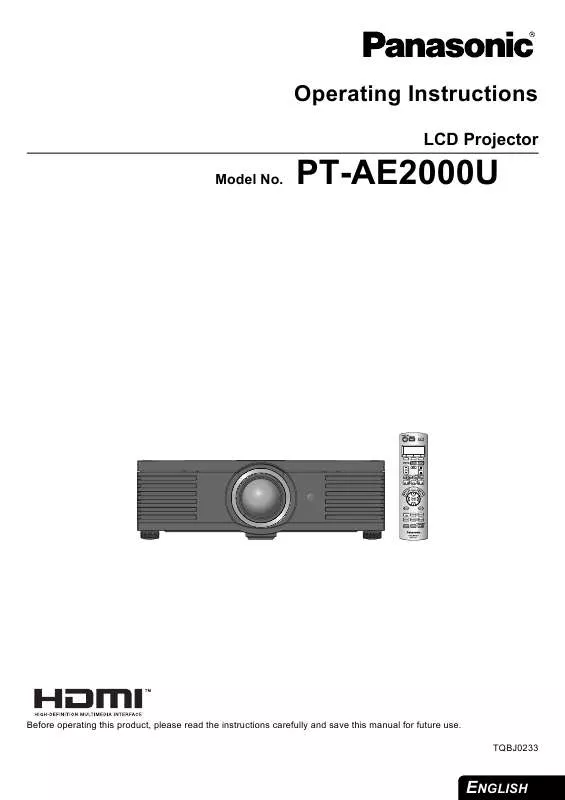 Mode d'emploi PANASONIC PT-AE2000U