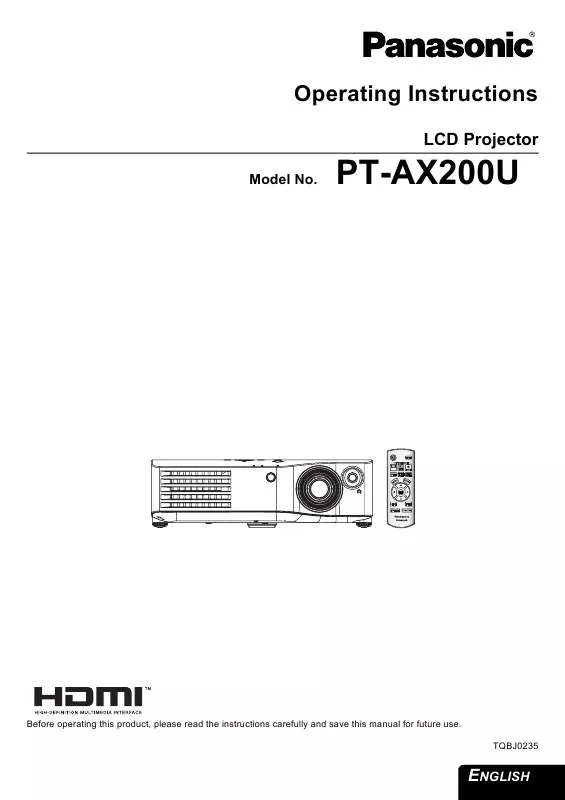 Mode d'emploi PANASONIC PT-AX200U