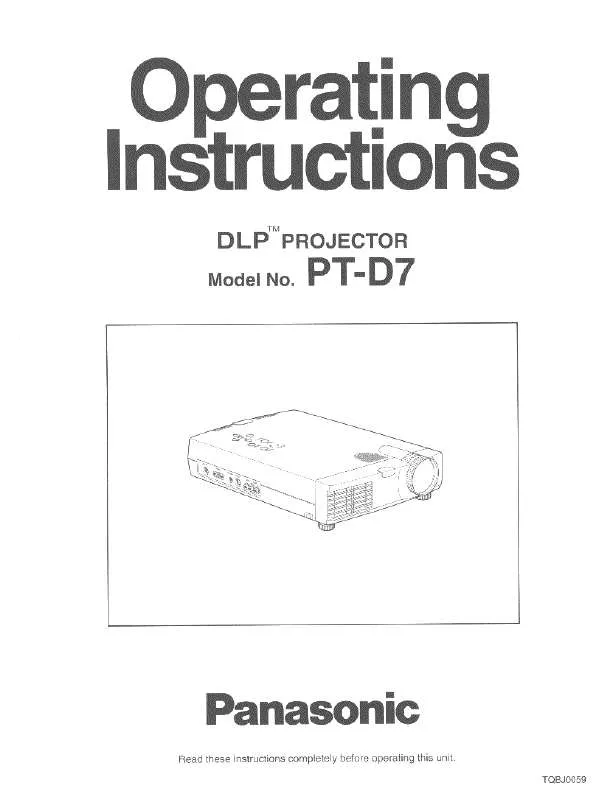 Mode d'emploi PANASONIC PT-D7