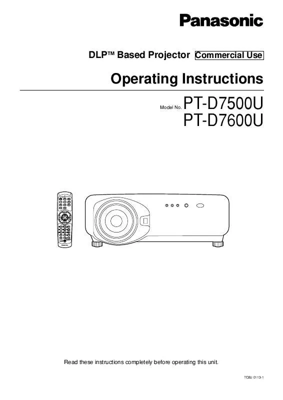 Mode d'emploi PANASONIC PT-D7500U