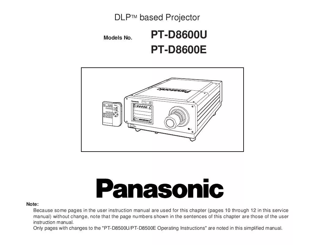 Mode d'emploi PANASONIC PT-D8600