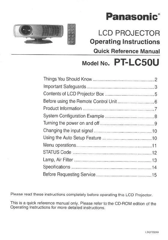 Mode d'emploi PANASONIC PT-LC50U